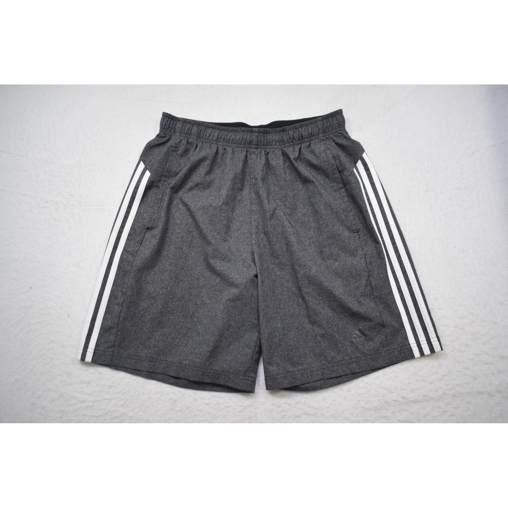 Adidas Gym Shorts Gray Striped Performance With Pockets‎ Mens Size Large 9"